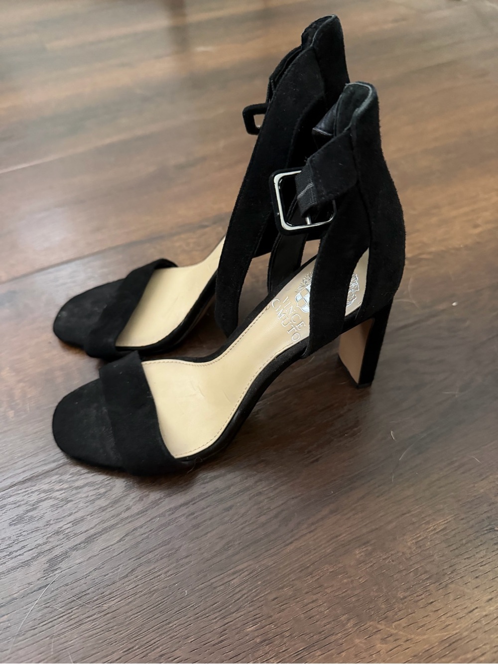 Black Suede Ankle-Strap Block Heels